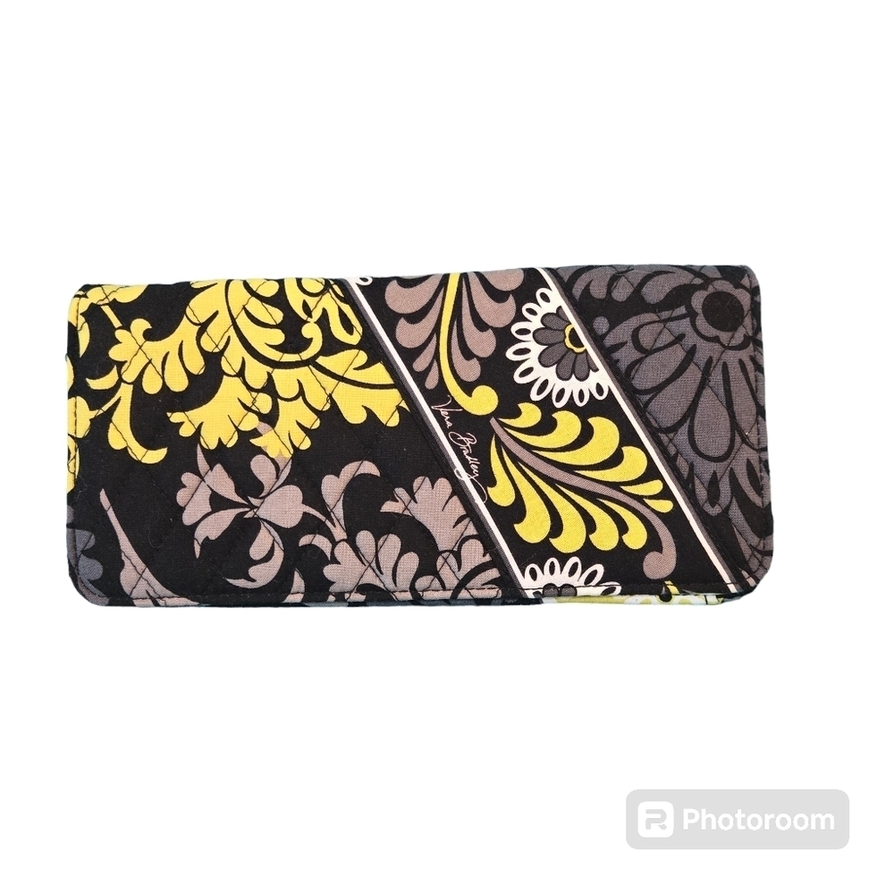 Vera Bradley Retired Baroque Bi-Fold Wallet Checkbook Cover Black Gray Green EUC